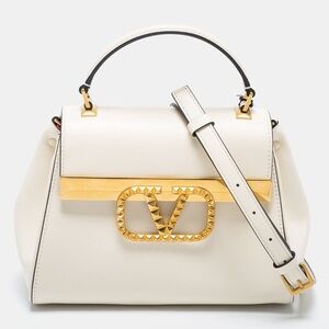 Valentino Ivory Leather Small Rockstud Top Handle Bag